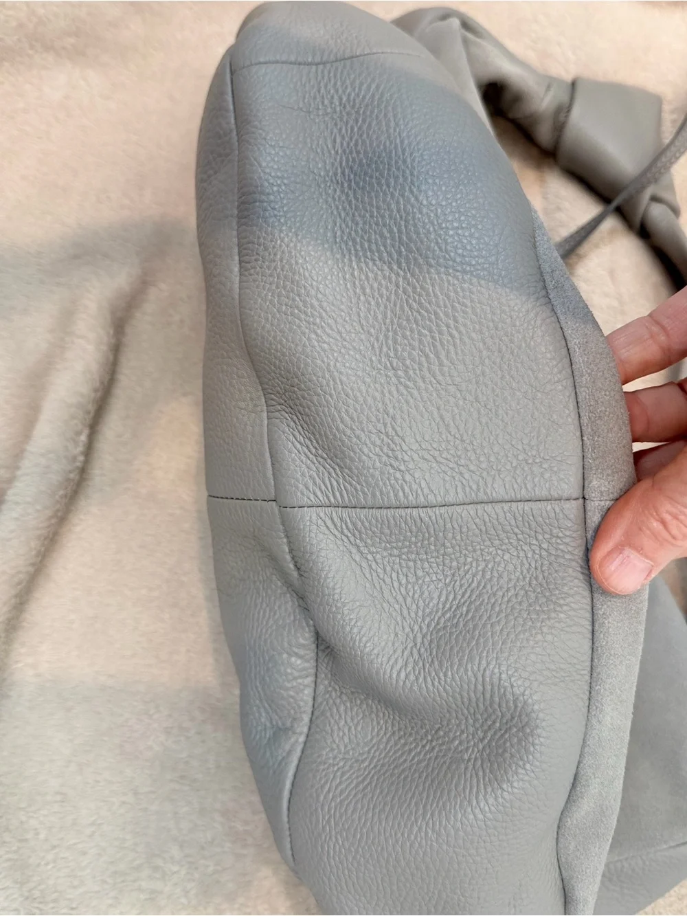 Vince Camuto Light Gray Pebbled Leather Hobo Boho Chic Bag OS